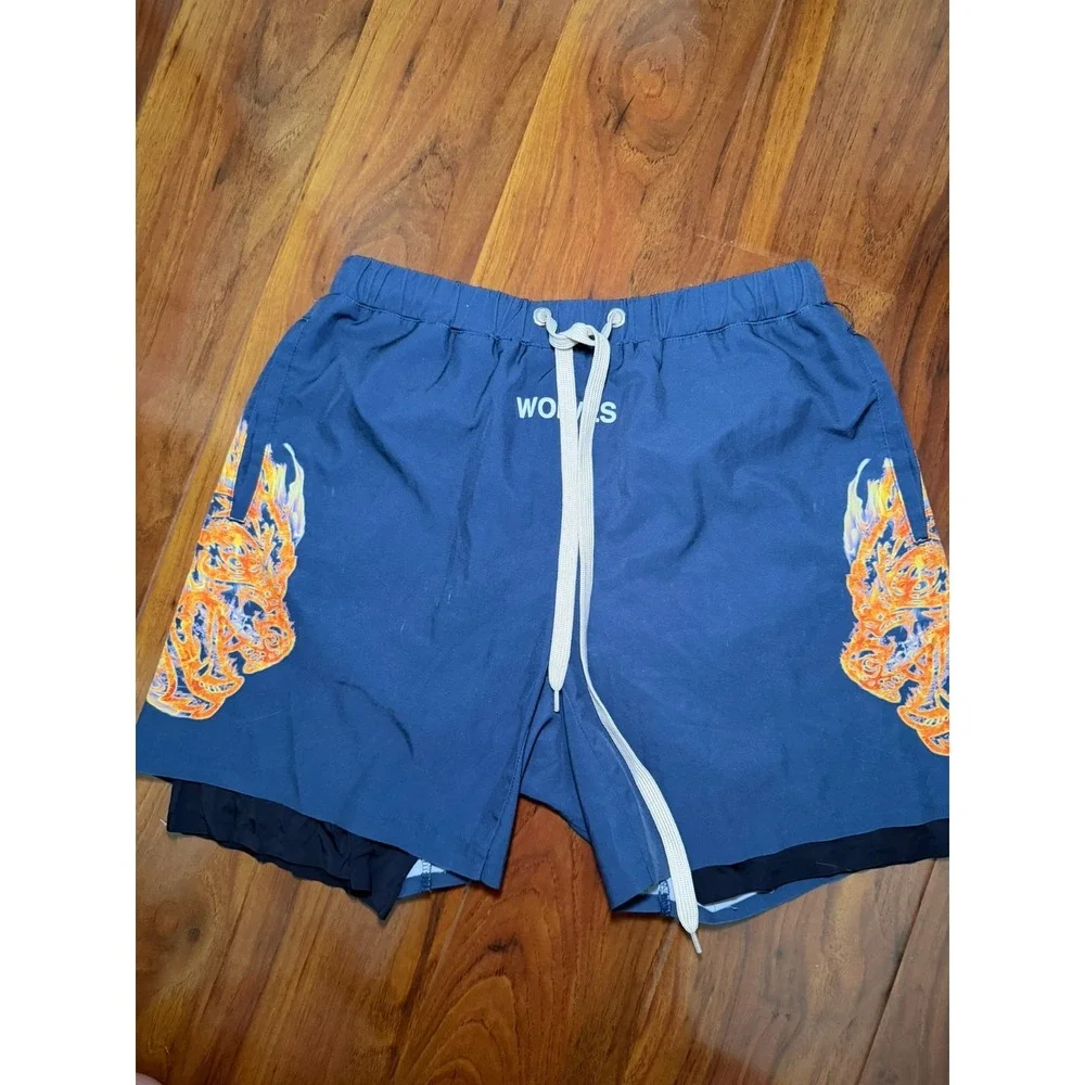 Darc Sport Wolves Gym Shorts Mens Medium Blue Flames Limited Edition 696/1000